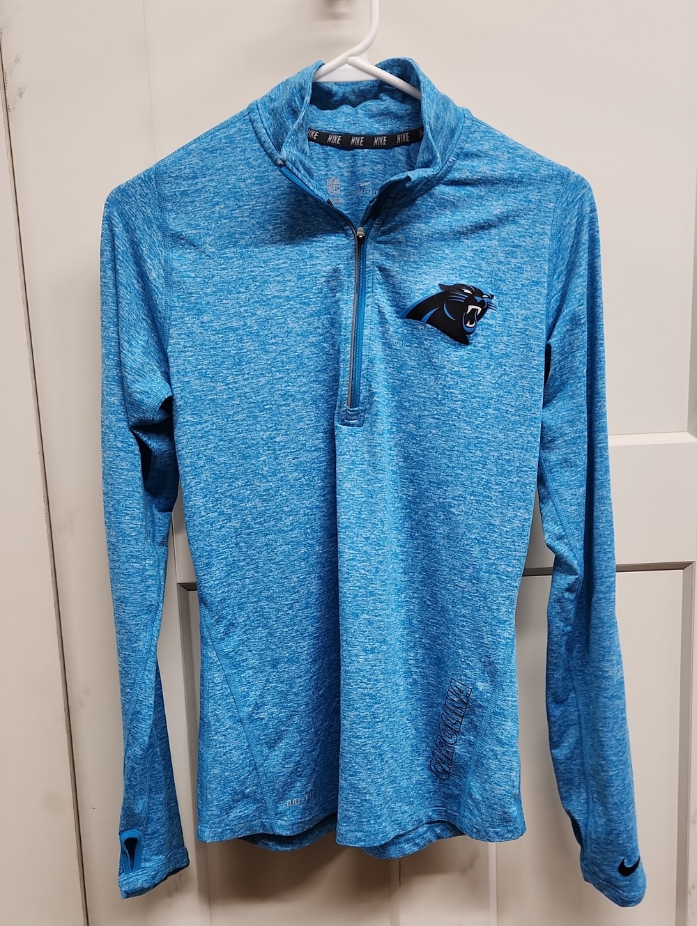 Nike Dri-Fit Women's Carolina Panthers Heathered Light Blue Quarter-Zip Pullover